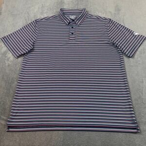 Straight Down Mens XXL Polo Shirt Navy Blue Striped Short Sleeve Bronco Logo